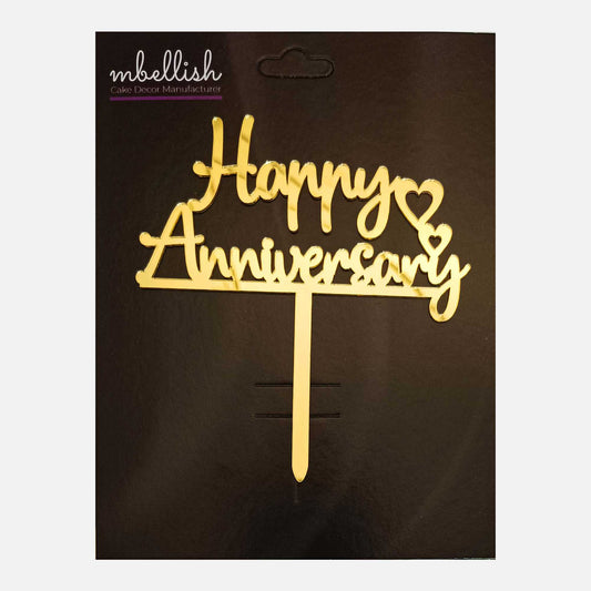 Happy Anniversary Acrylic Cake Topper Heart, Size - Medium, Pack of 1, SKU-TR10814
