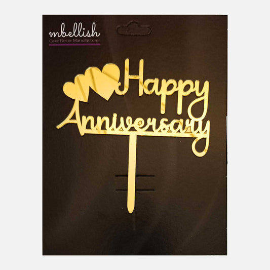 Happy Anniversary Acrylic Cake Topper Heart, Size - Medium, Pack of 1, SKU-TR10818