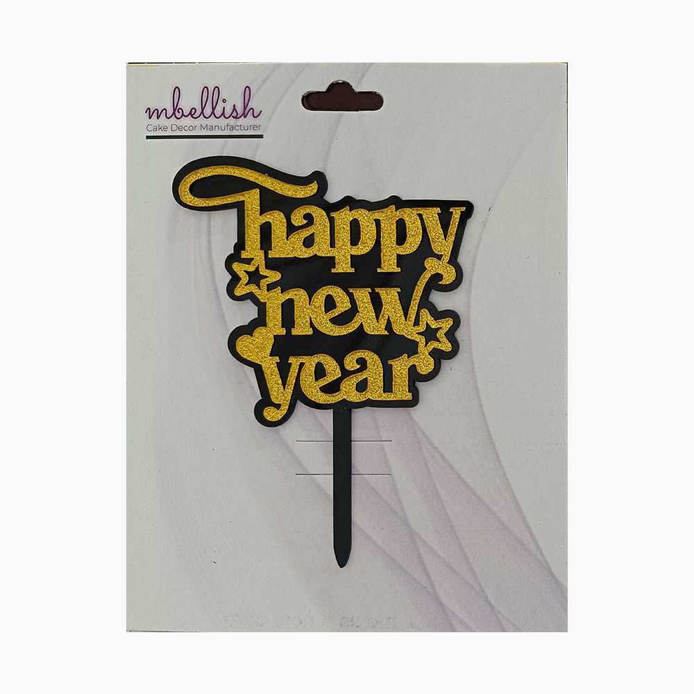 Happy New Year Acrylic Cake Topper Premium Double Layer, Size - Medium, pack of 1, Sku-TR11111