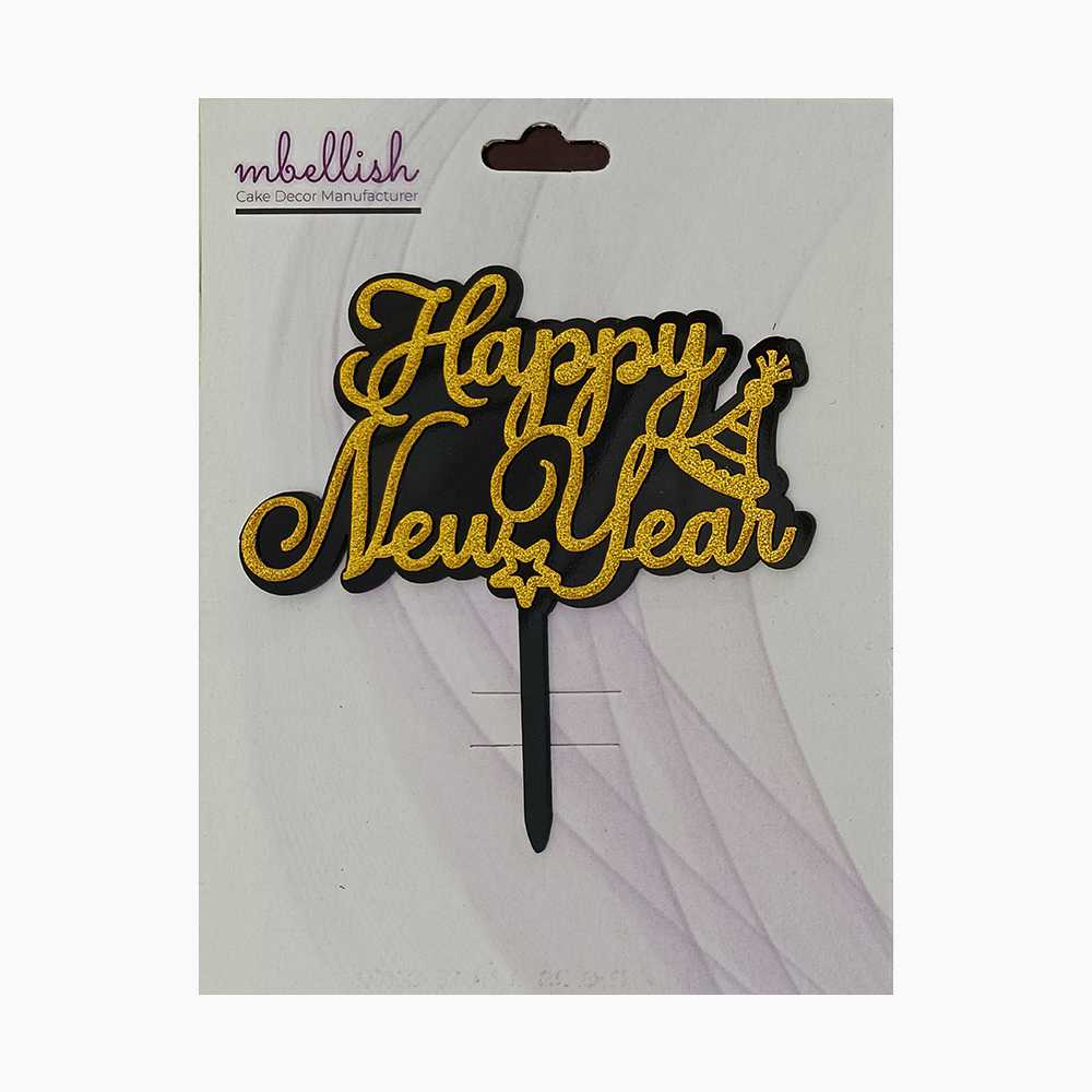 Happy New Year Acrylic Cake Topper Premium Double Layer, Size - Medium, pack of 1, Sku-TR11112