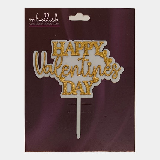 Happy Valentine's Day Acrylic Cake Topper Premium Double Layer, Size - Medium, pack of 1, Sku-TR11242