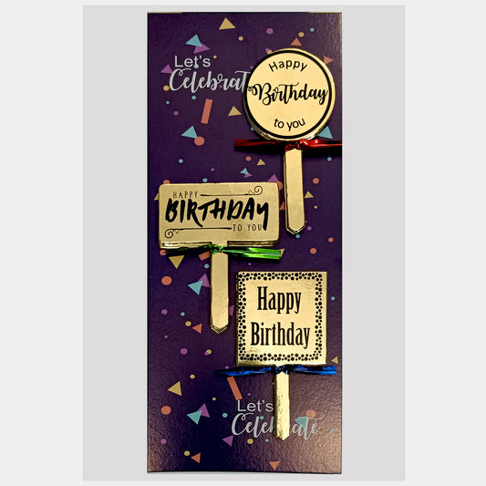 Gold Cake Toppers – 24 Pcs | Glossy Paper Cake Decorations for Cupcakes & Desserts - Happy Birthday