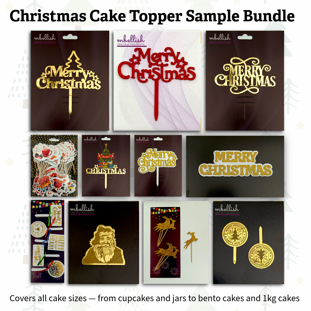 Christmas Cake Topper Sample Bundle – Festive tags for Cupcakes, Bento Cakes & Gifting