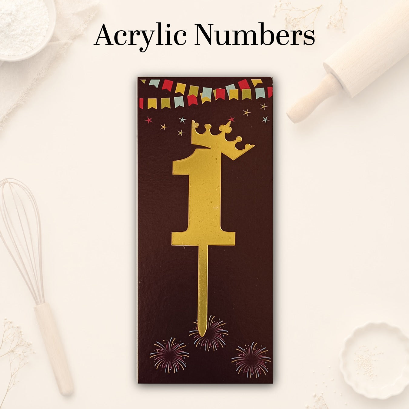 Acrylic Number Cake Topper with Crown - Size - Medium(4 inches) | Single Piece