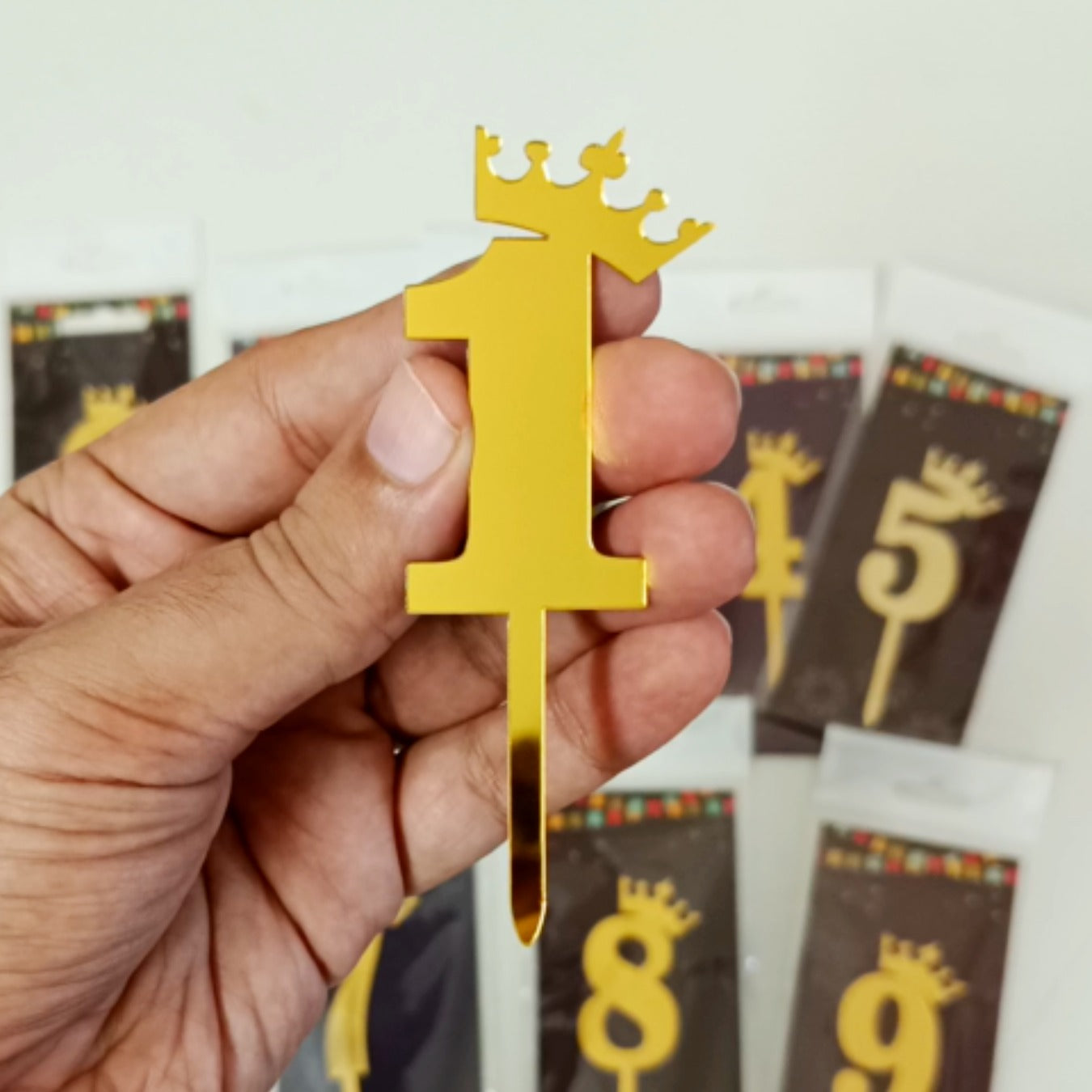 Acrylic Number Cake Topper with Crown - Size - Medium(4 inches) | Single Piece