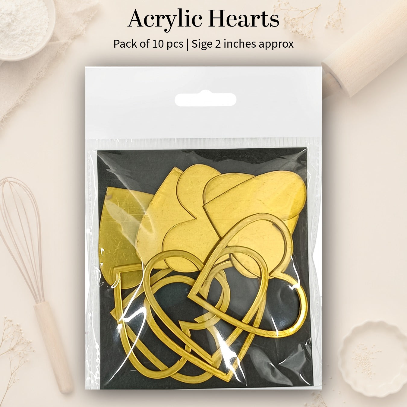 Acrylic Heart Decorations (2 Inch) | Pack of 10 | Cake Toppers, Dessert Decor & Gift Packaging Embellishments