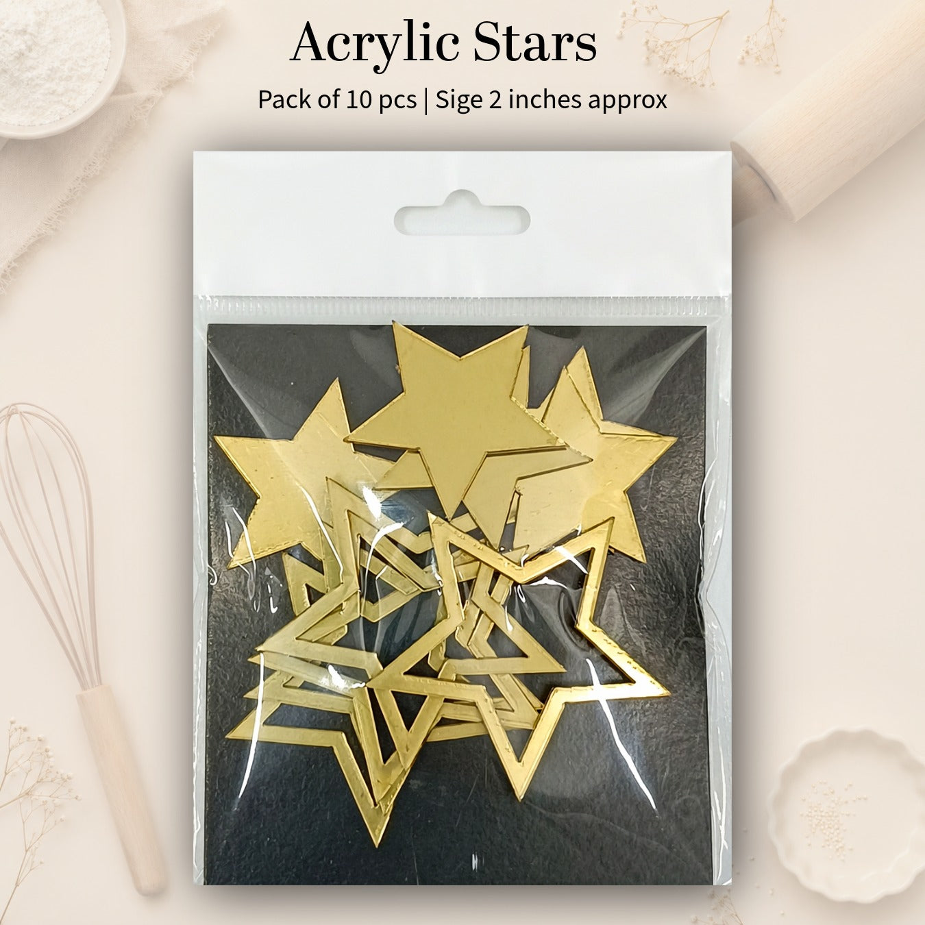 Acrylic Star Decorations (2 Inch) | Pack of 10 | Cake Toppers, Dessert Decor & Gift Packaging Embellishments
