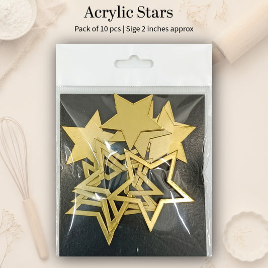 Acrylic Star Decorations (2 Inch) | Pack of 10 | Cake Toppers, Dessert Decor & Gift Packaging Embellishments