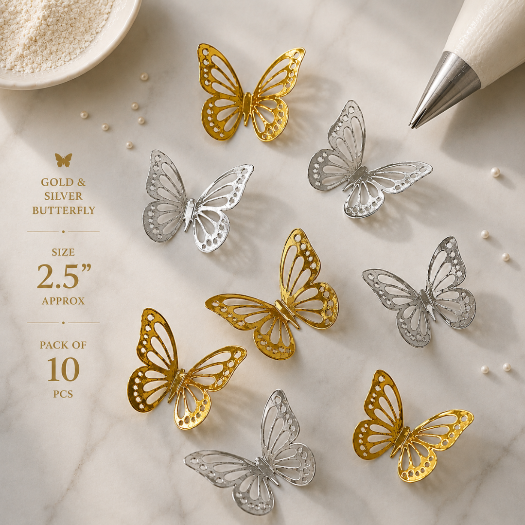Metallic Butterfly Cake Decorations – Pack of 10 Assorted Designs
