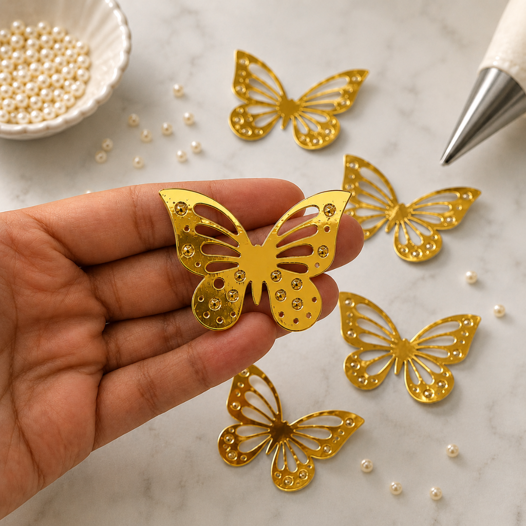 Metallic Butterfly Cake Decorations – Pack of 10 Assorted Designs