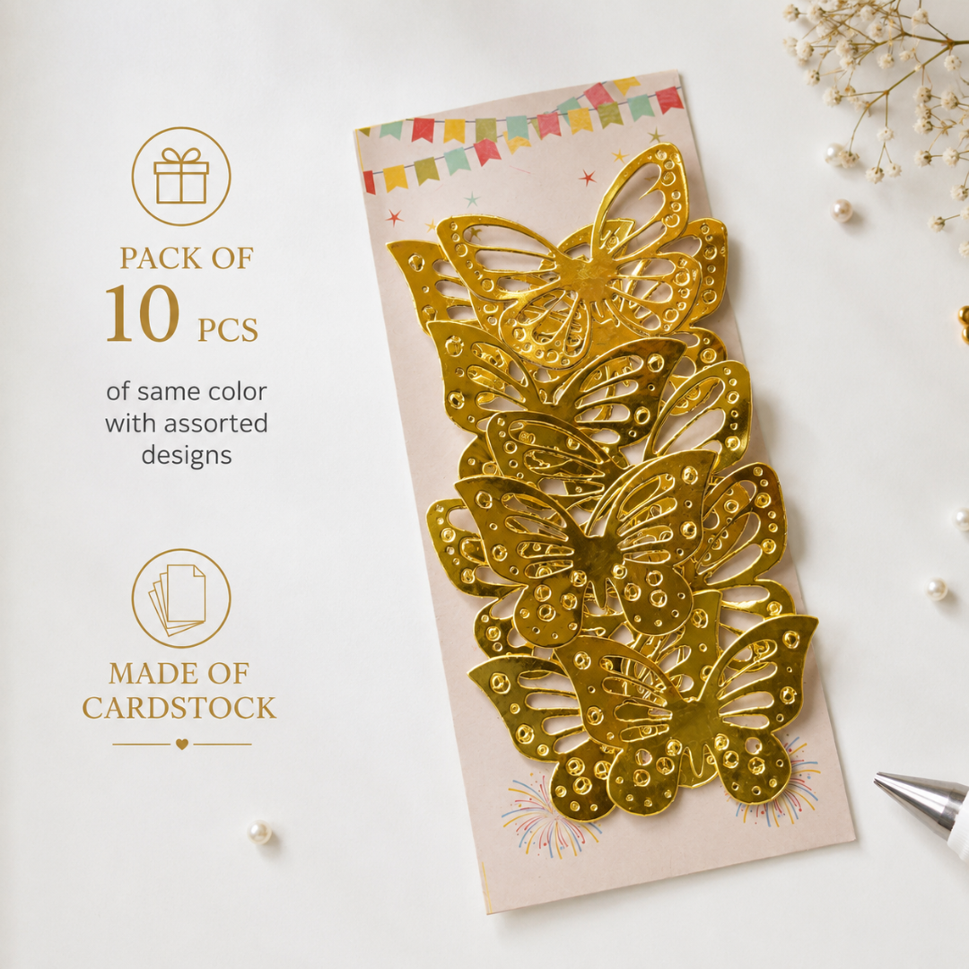 Metallic Butterfly Cake Decorations – Pack of 10 Assorted Designs