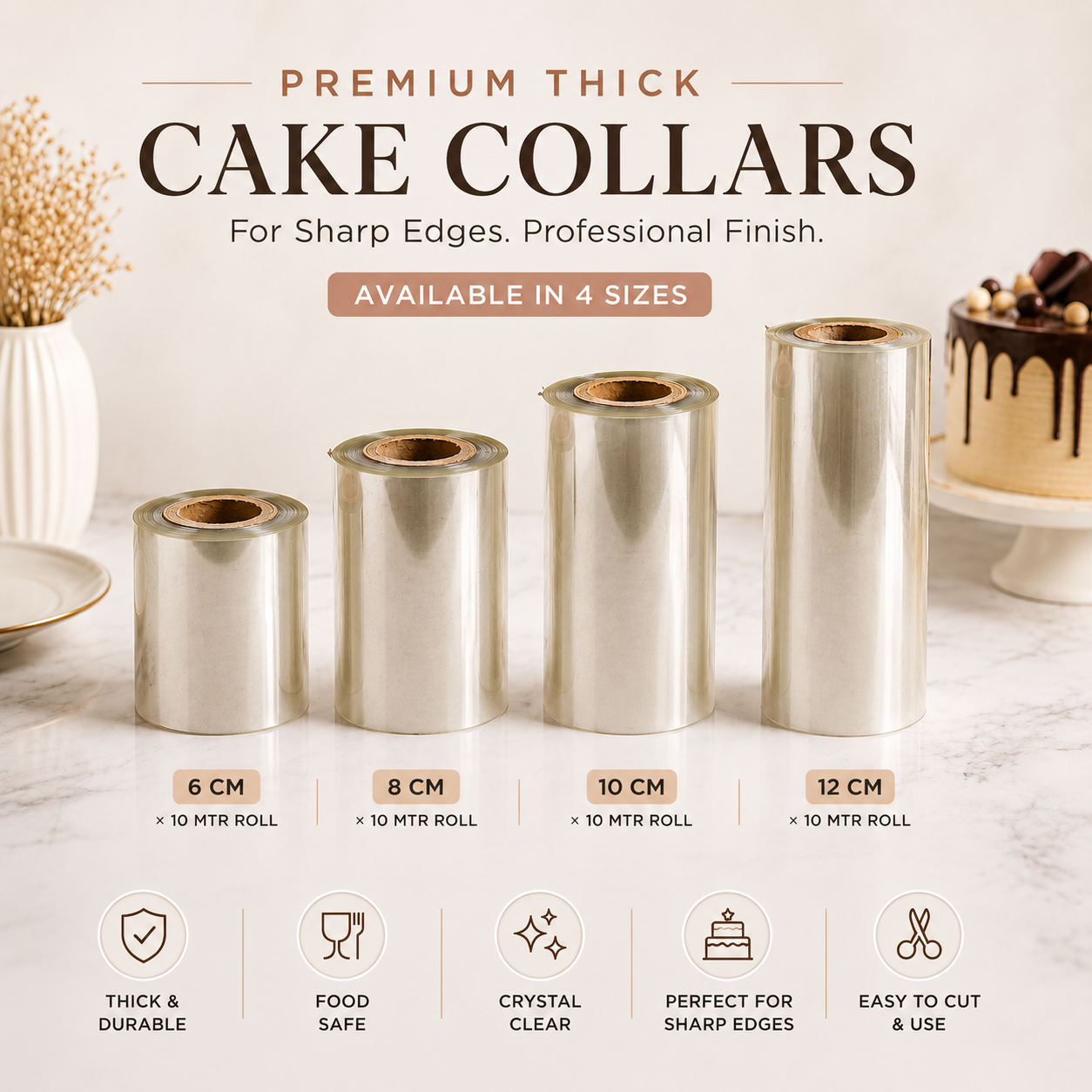 Cake Collar Roll for Mousse Cakes, Cheesecakes & Sharp Cake Edges | Thick Clear Acetate Wrap