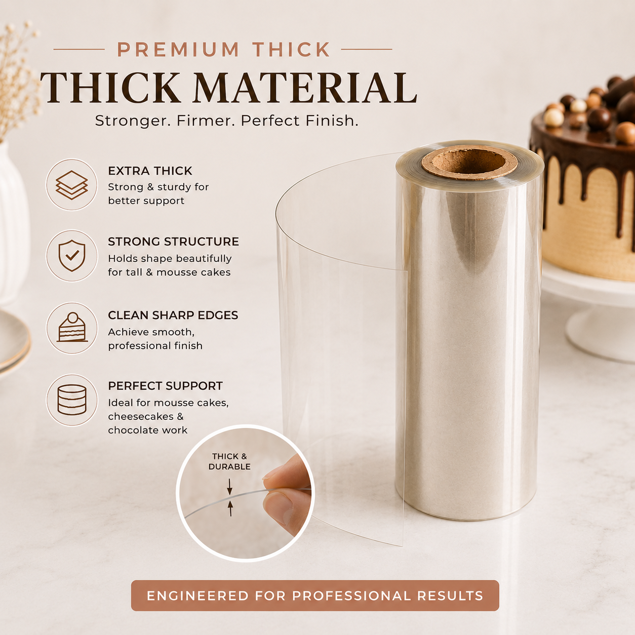 Cake Collar Roll for Mousse Cakes, Cheesecakes & Sharp Cake Edges | Thick Clear Acetate Wrap