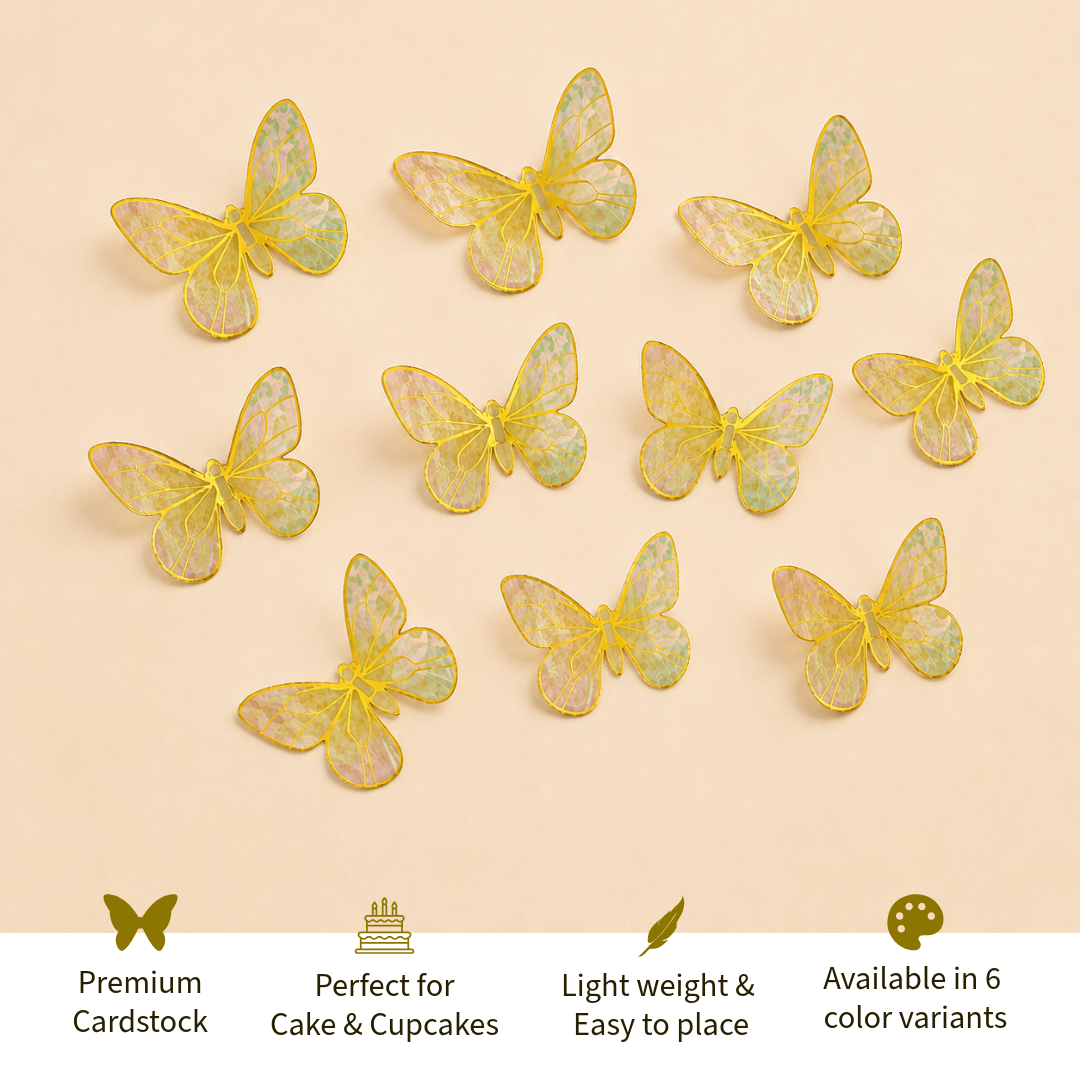 Butterfly Cake Decorations – 10 Pc Premium Cardstock Butterflies for Cakes & Cupcakes