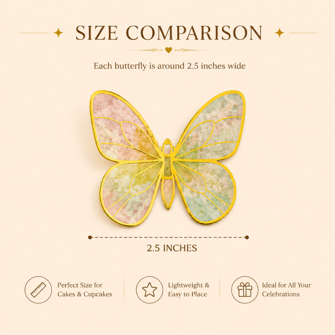 Butterfly Cake Decorations – 10 Pc Premium Cardstock Butterflies for Cakes & Cupcakes