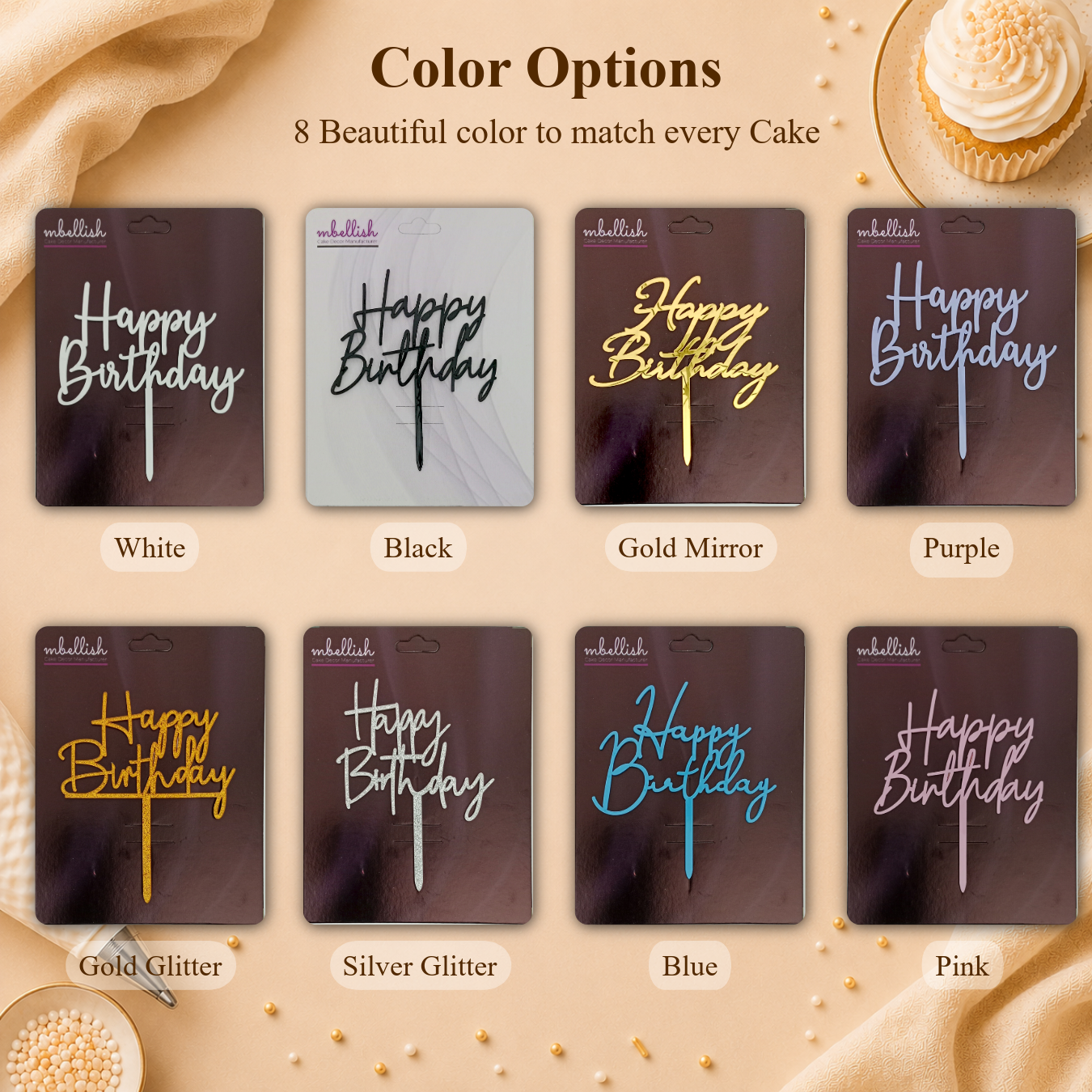Signature Style Birthday Acrylic Cake Toppers – Medium (4 Inch) Assorted Pack of 10