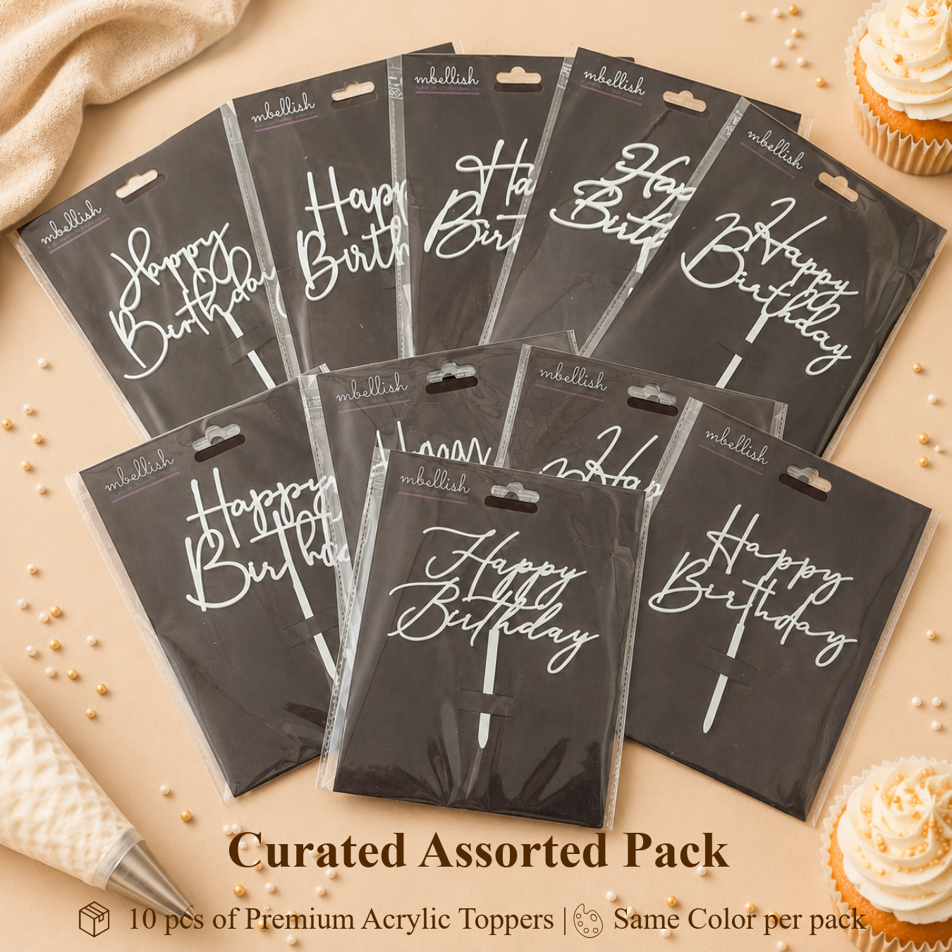 Signature Style Birthday Acrylic Cake Toppers – Medium (4 Inch) Assorted Pack of 10